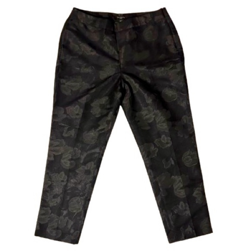 Talbots Heritage Women's Size 10p Black Dark Floral Jacquard Ankle Dress Pants